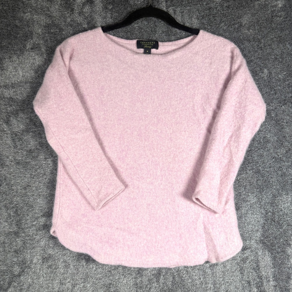 Charter Club Luxury Cashmere Sweater Pink Boat Neck Curved Hem Medium